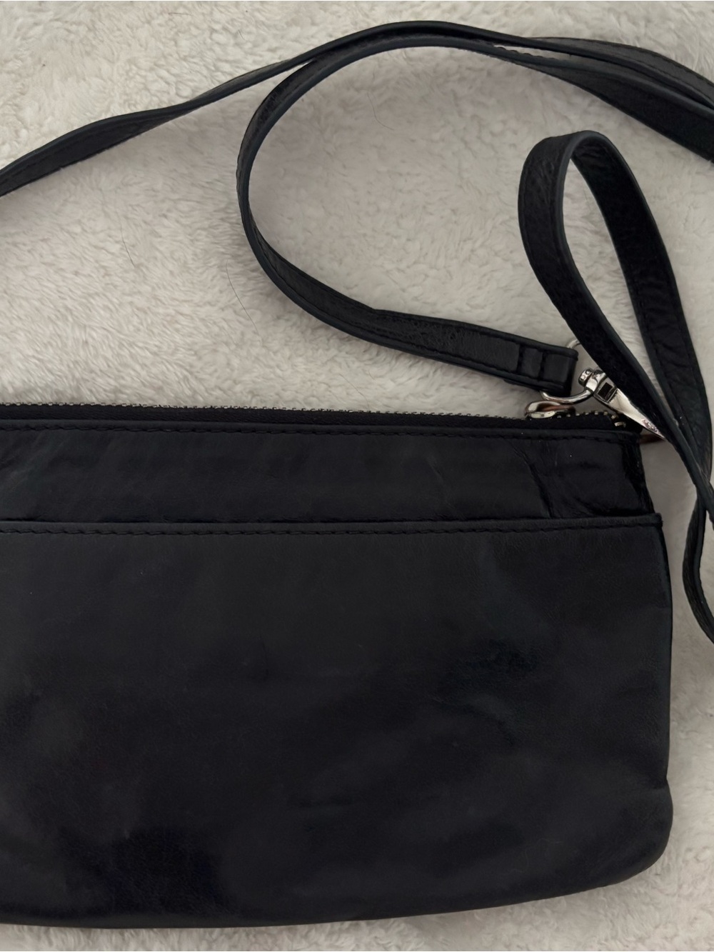 HOBO Mara Black Leather 3-Zipper Crossbody Bag Small - Picture 3 of 6